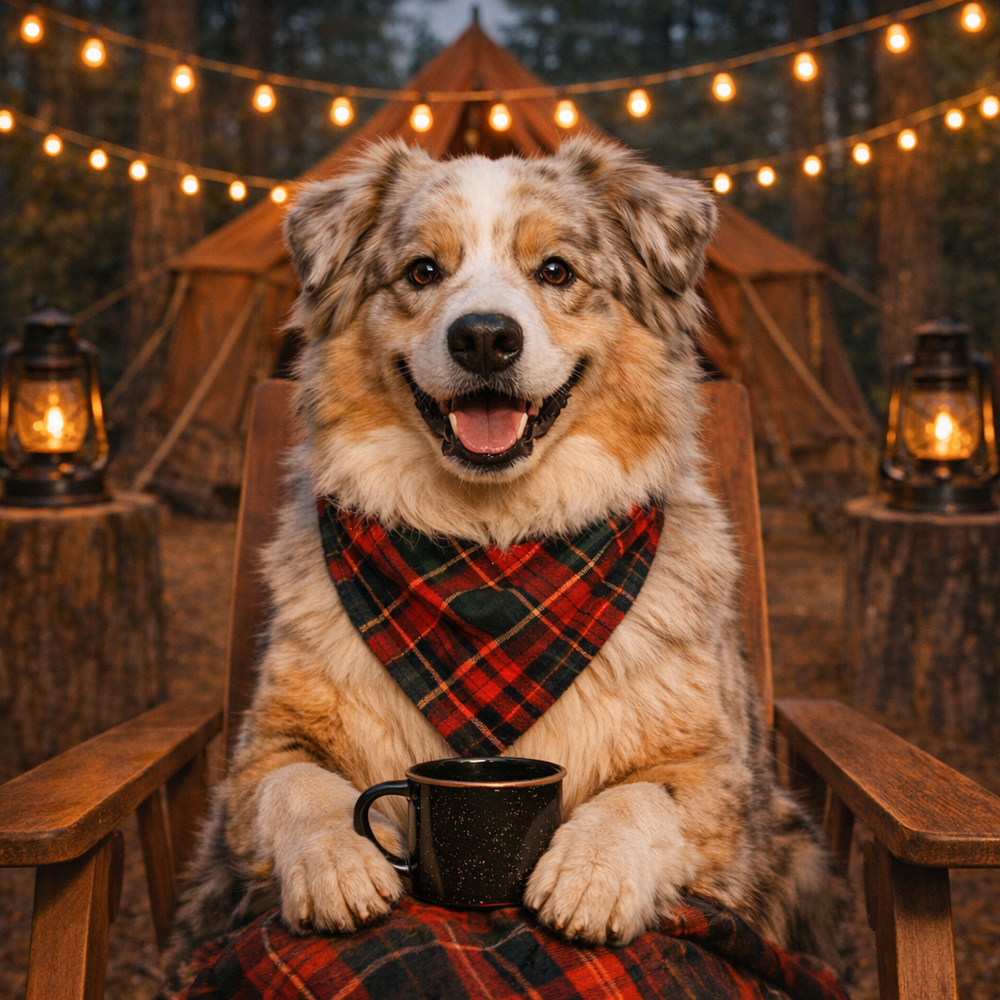 Camping Custom Pet Portrait – Your Favorite Adventure Buddy in the Great Outdoors
