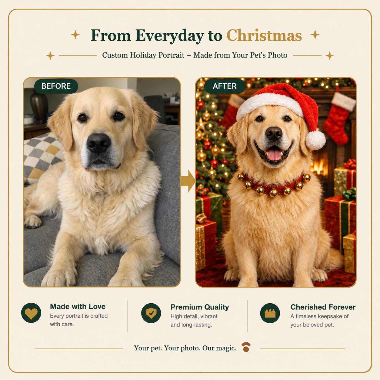 Christmas Custom Pet Portrait – Make Your Pet Part of the Holiday Magic
