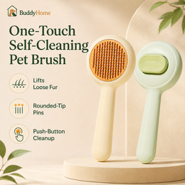 One-Touch Self-Cleaning Pet Grooming Brush with Rounded Pins for Loose Fur Removal – Dogs & Cats