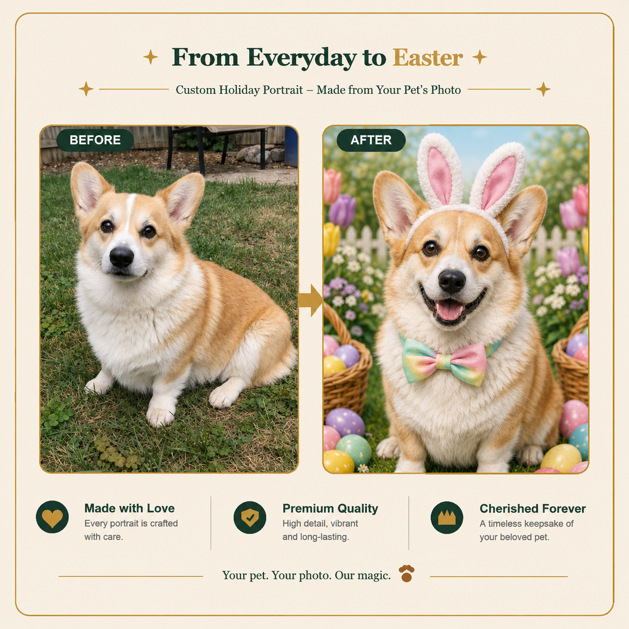 Easter Custom Pet Portrait – A Sweet Springtime Portrait from Your Pet’s Photo