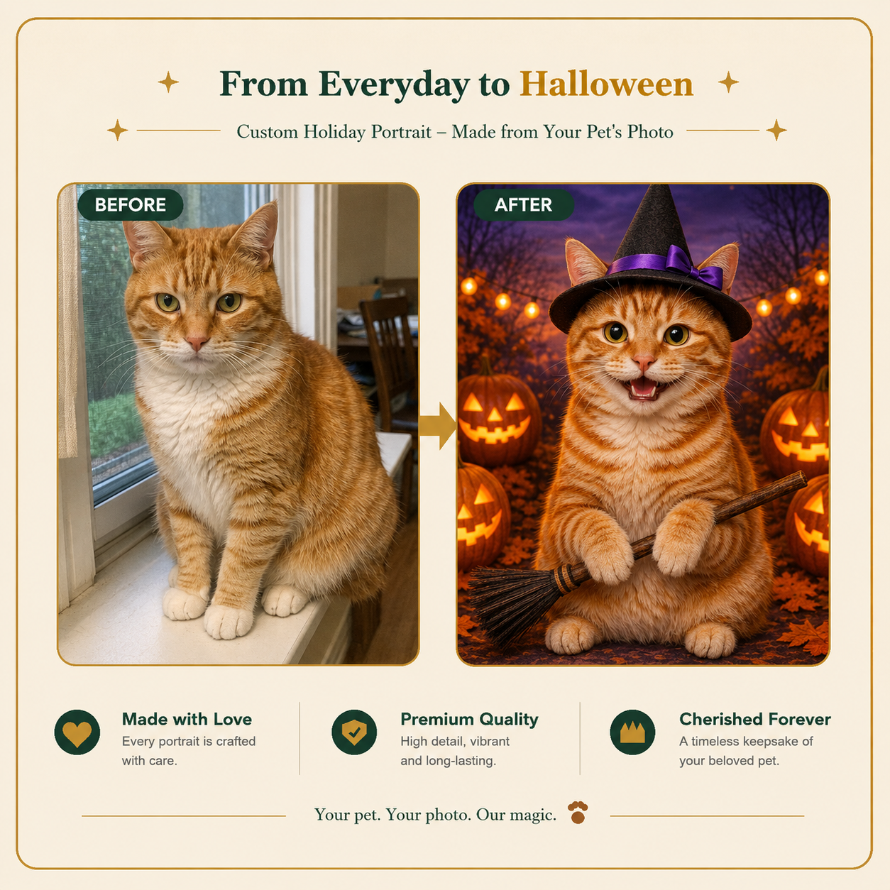 Halloween Custom Pet Portrait – A Spooktacular Transformation from Your Pet’s Photo