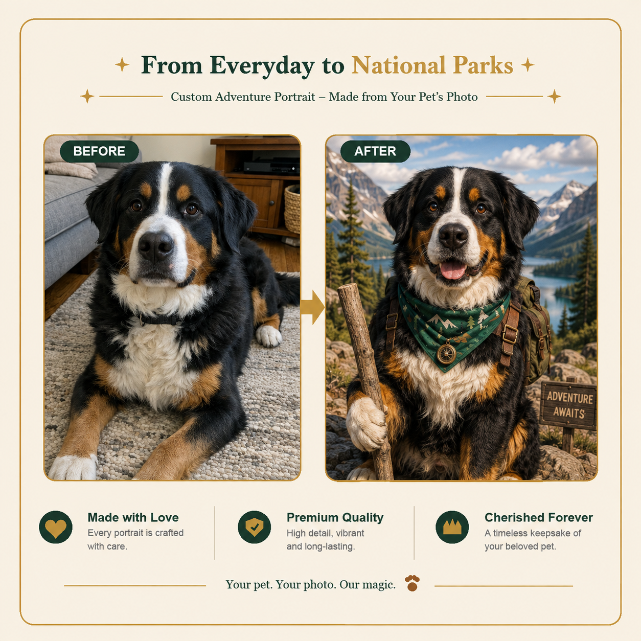 National Parks Custom Pet Portrait – Turn Your Pet into a Great American Explorer