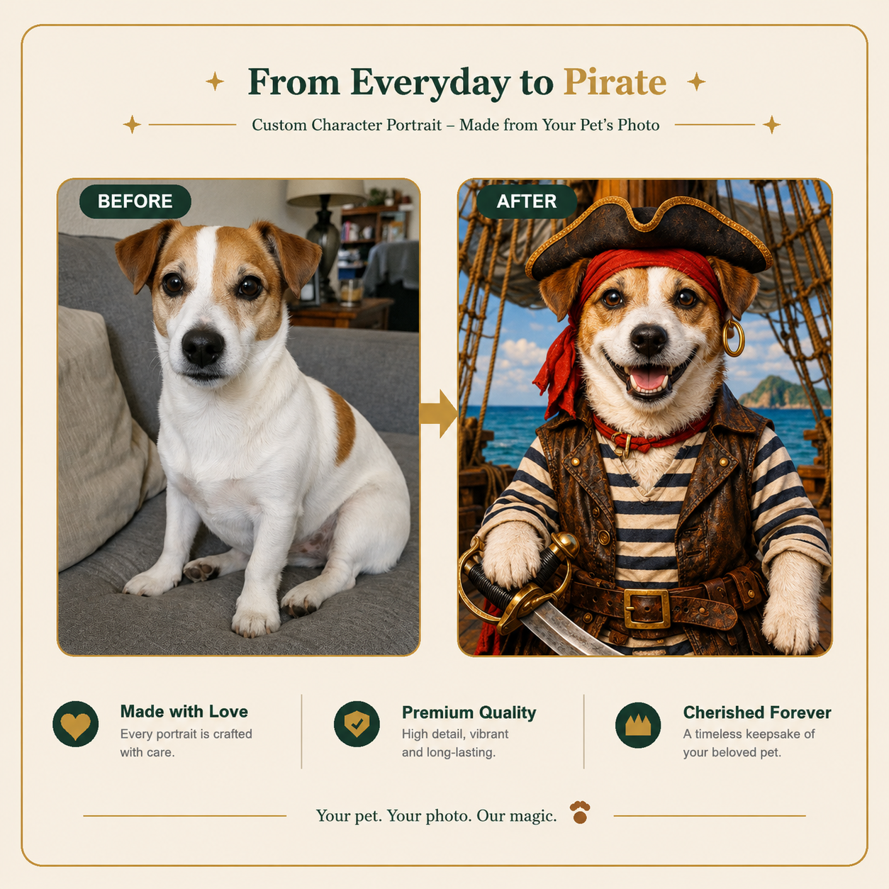 Pirate Custom Pet Portrait – Your Pet as a Legendary Captain
