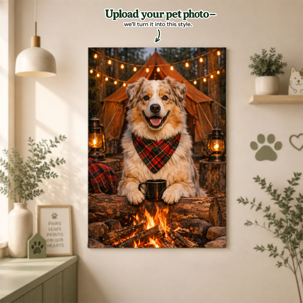 Camping Custom Pet Portrait – Your Favorite Adventure Buddy in the Great Outdoors