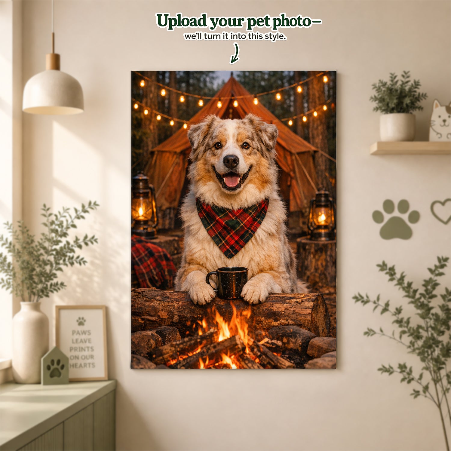 Camping Custom Pet Portrait – Your Favorite Adventure Buddy in the Great Outdoors