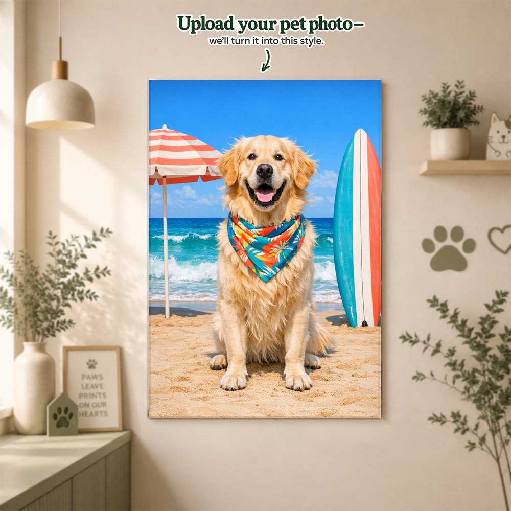 Beach Custom Pet Portrait – Sun, Sand & Your Favorite Companion