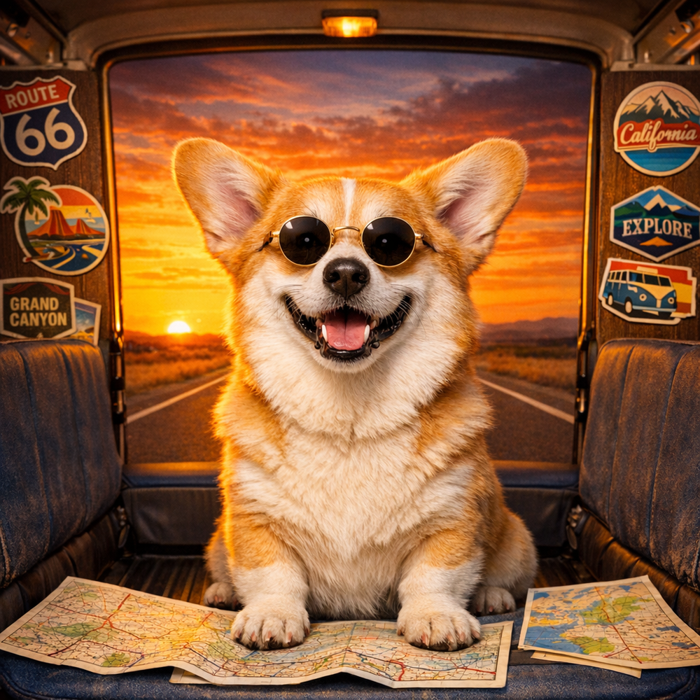Road Trip Custom Pet Portrait – Every Adventure Is Better with Your Pet