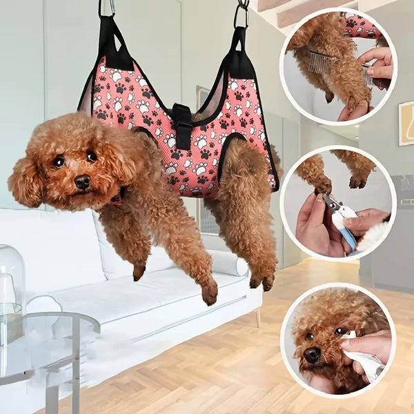 Adjustable Pet Grooming Hammock Harness for Safe Nail Trimming, Paw Care, and Anti-Scratch Restraint