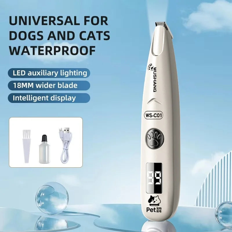 Waterproof Low-Noise Electric Pet Detail Trimmer with LED Light for Paws, Face, Ears, and Sensitive Areas
