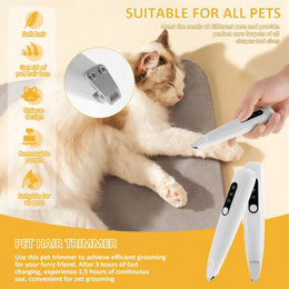 Cordless High-Speed Pet Paw Trimmer with LED Light, Low-Noise Motor, and Waterproof Design