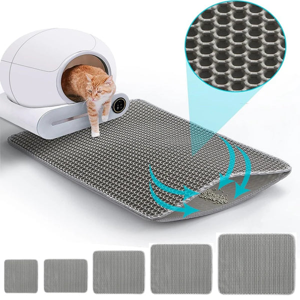 Large Waterproof Double-Layer Cat Litter Trapping Mat with Non-Slip Base