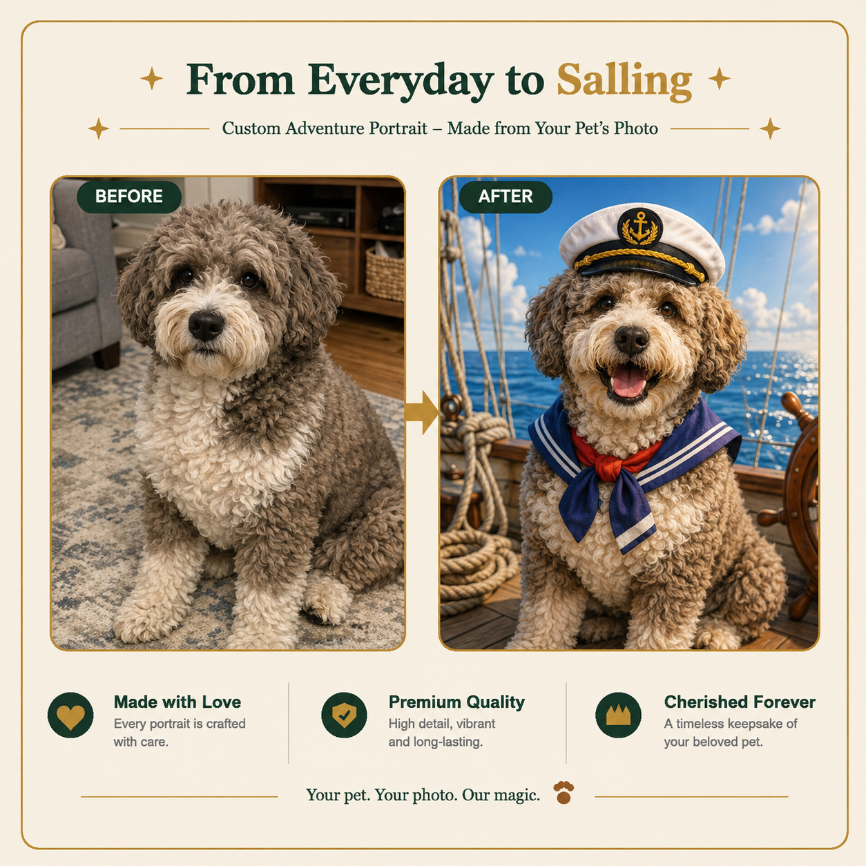 Sailing Custom Pet Portrait – Your Pet’s Adventure on the Open Sea