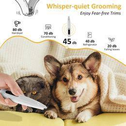 Cordless High-Speed Pet Paw Trimmer with LED Light, Low-Noise Motor, and Waterproof Design
