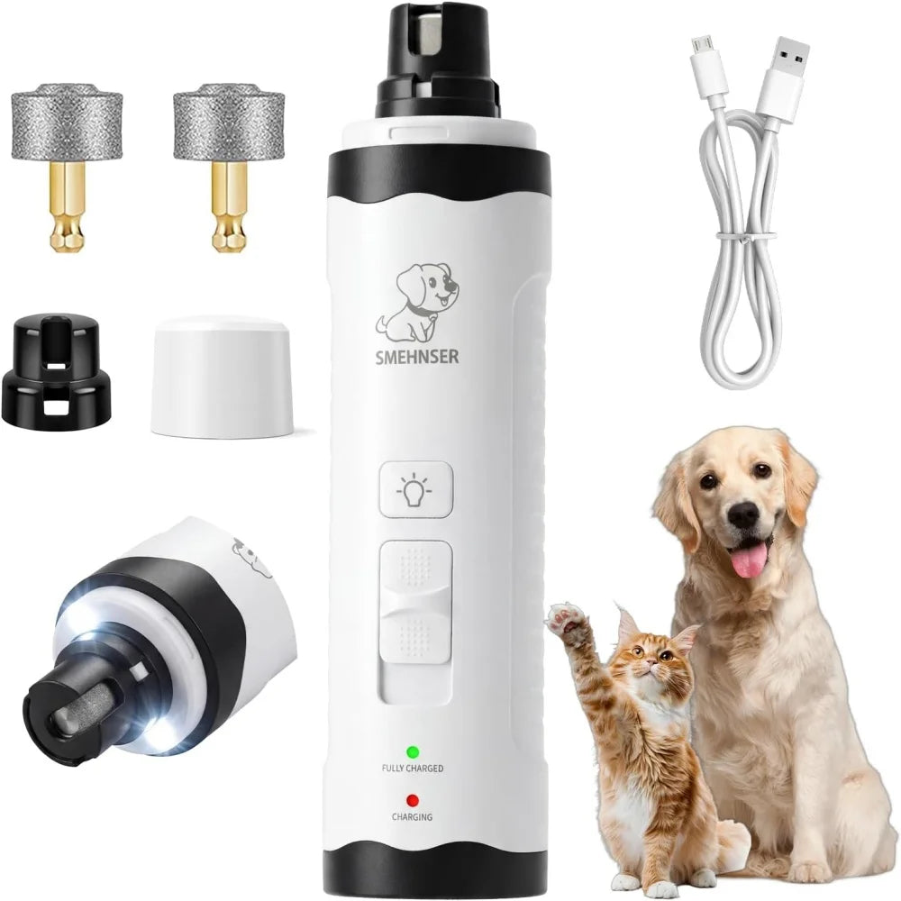 Rechargeable Low-Noise Electric Pet Nail Grinder with LED Light and USB Charging for Safe, Precise Paw Grooming