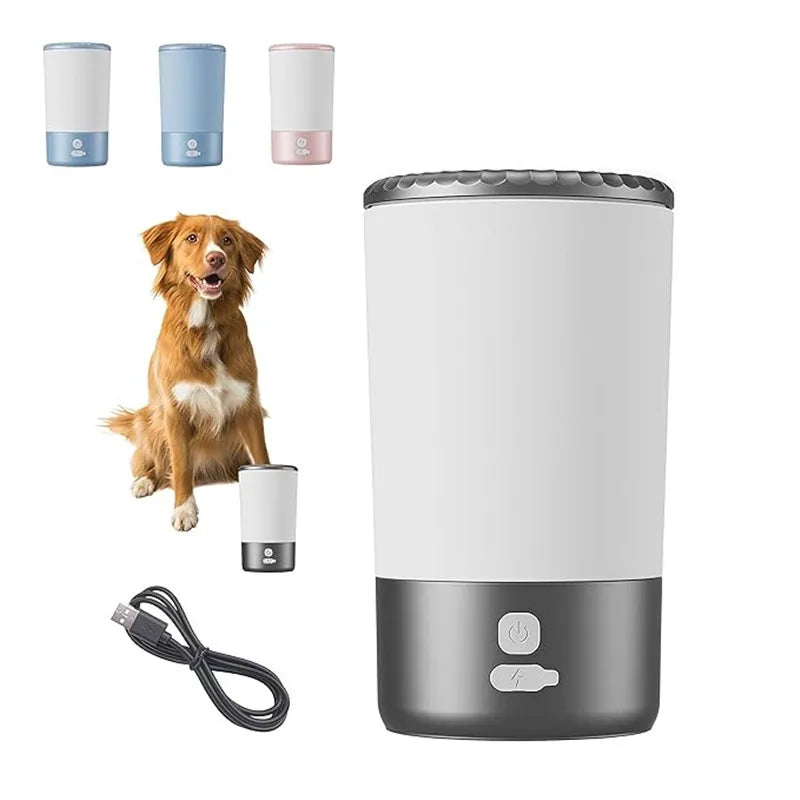 Portable Automatic Pet Paw Cleaner with Soft Silicone Brush, Waterproof Design, and USB-C Rechargeable Power