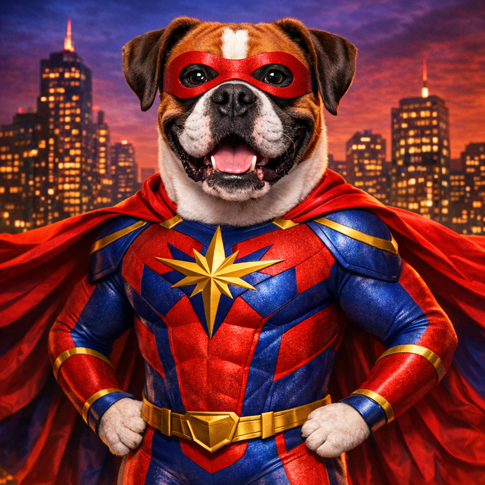 Superhero Custom Pet Portrait – Turn Your Pet into the Ultimate Hero