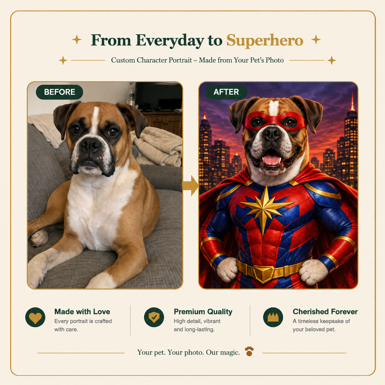 Superhero Custom Pet Portrait – Turn Your Pet into the Ultimate Hero