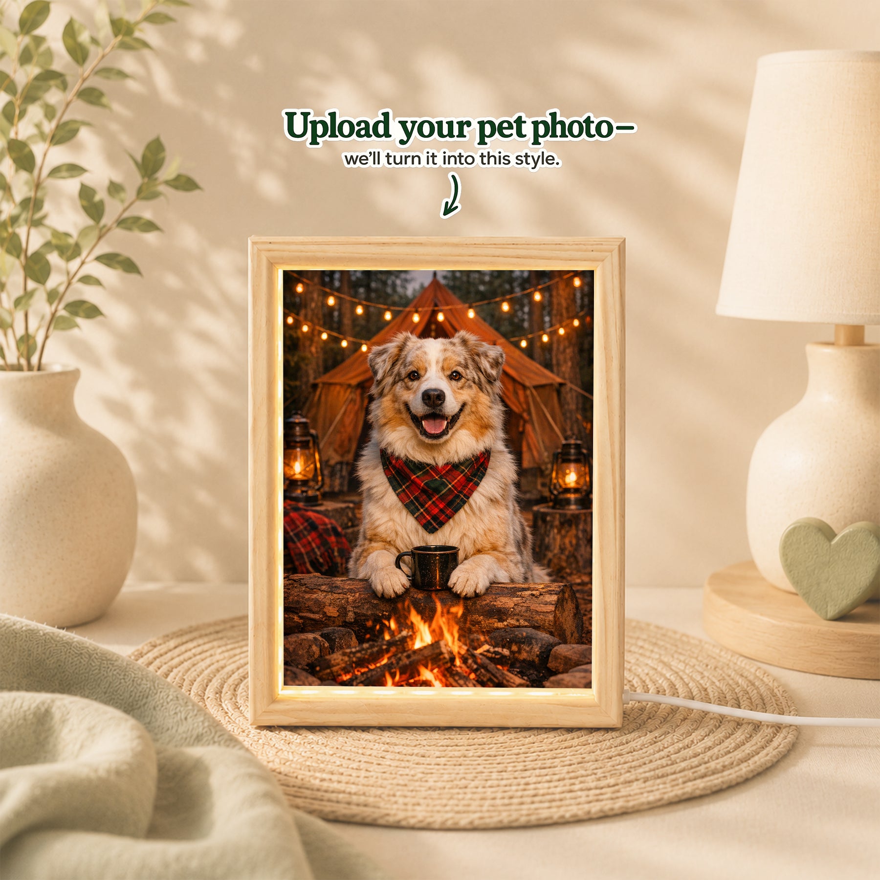 Camping Custom Pet Portrait – Your Favorite Adventure Buddy in the Great Outdoors