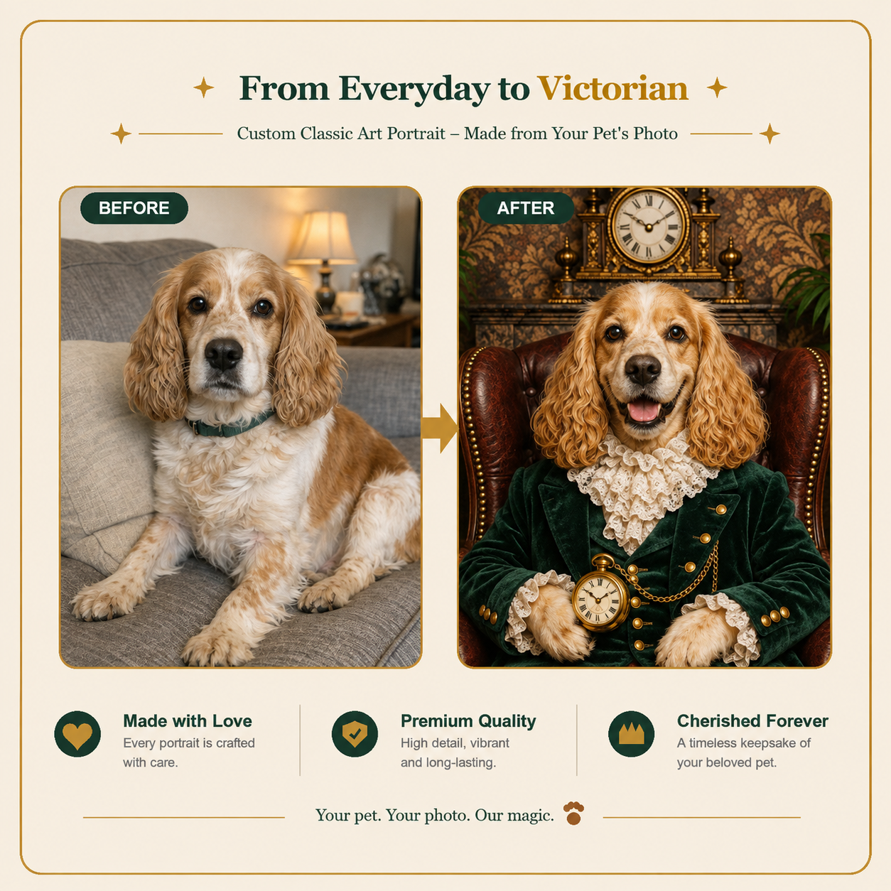 Victorian Custom Pet Portrait – Classic Elegance Made from Your Pet’s Photo