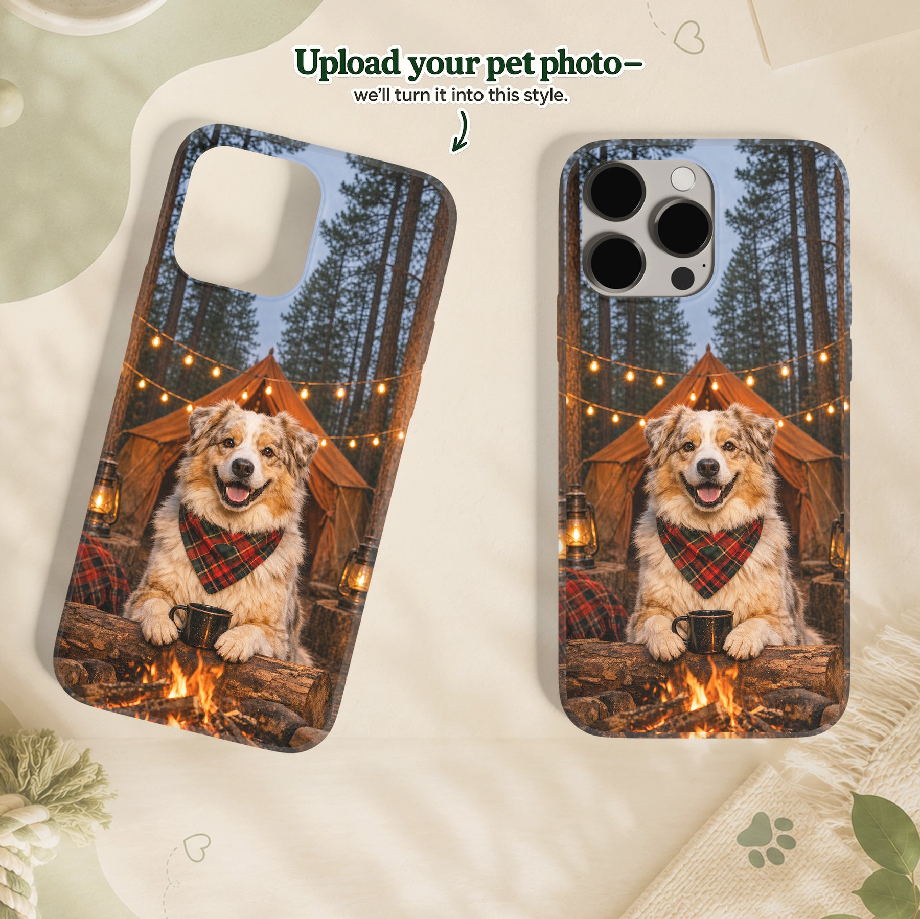 Camping Custom Pet Portrait – Your Favorite Adventure Buddy in the Great Outdoors